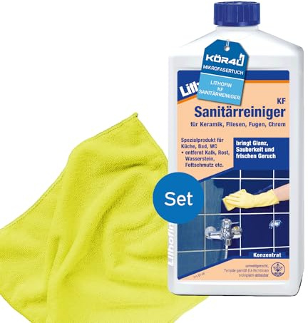 2x Lithofin KF Sanitärreiniger 1 Liter 11111 inkl kör4u Mikrofasertuch gelb