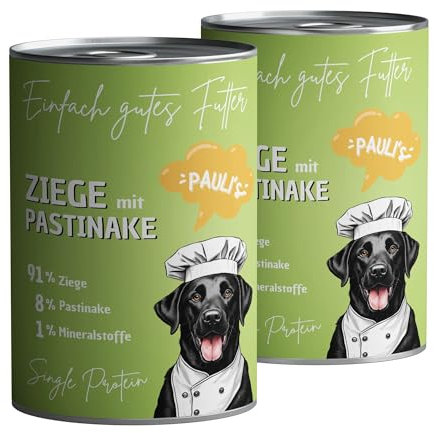 PAULI's Nassfutter für Hunde Ziege mit Pastinake | Single Protein (nur eine tierische Proteinquelle) | Naturprodukt | Glutenfrei | hohe Verträglichkeit | 6x400g
