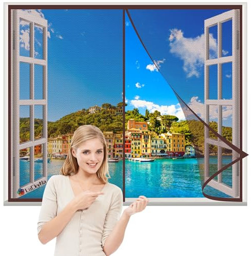 Magnet Fliegengitter Fenster Magnetischer Insektenschutz Braun 130x165cm Insektenschutzgitter Terrassentür Magnet Fliegenvorhang Kinderleichte Klebemontage ohne Bohren