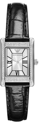 Emporio Armani Watch for Women, 22mm rechteckiges Gehäuse Quarz-Zweizeigerwerk mit Edelstahl- oder Lederarmband