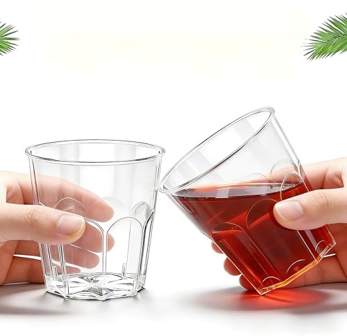 Lot de 20 verres en plastique transparent empilables en plastique acrylique pour bière, fête à la piscine, pique-nique et barbecue (transparent)