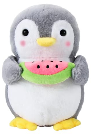 Aurasky Pinguin Kuscheltier Süß, Plüschtier Pinguin 25cm, Stofftier zum Kuscheln & Spielen, Plüschpinguin Kissen Puppe Geschenk für Fans Kinder Mädchen Jungen(Grau Wassermelonen-Stil)