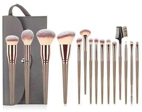 YPYMOD 15 Pcs Makeup Brushes Sets, Professional Make up Brushes Premium Synthetic Foundation Brush Kit for Foundation Blush Concealer Eyeshadow with PU Makeup Bag