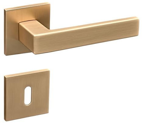 Gavroche Türgriffe Set BB Buntbart | Türklinken für Innentüren in Matt Gold | Drückergarnitur für Zimmertür mit eckiger Rosettengarnitur aus Zink | Türbeschlag in L-Form