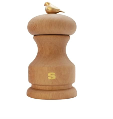 Bisetti Macinasale a forma di uccello, in legno di faggio naturale, con macinino regolabile, 11 cm