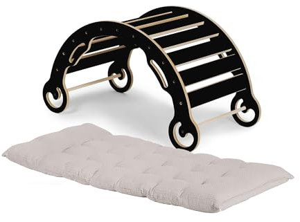 Need Sleep Leo Kletterbogen mit Kissen für Kinder Klettergerüst Indoor MDF Kinderwippe Holz Wippe Montessori Spielbogen Holzspielzeug Klettern Balance Schwarz (Hellgrau, M)