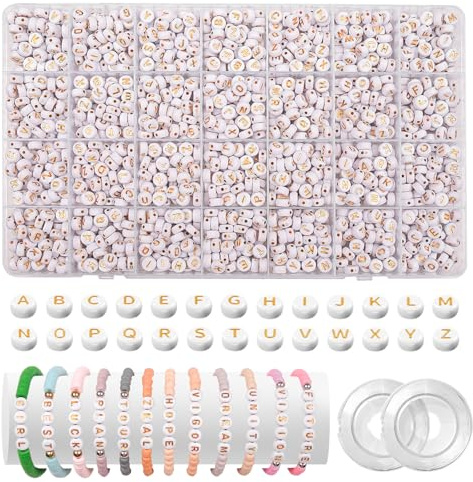 JHWELRG 1450 Stück Buchstabenperlen Set, Selber Machen Perlen für Armbänder 4 x 7mm Goldene Acryl Alphabetperlen, Buchstaben perlen zur Schmuckherstellung,Freundschaftsarmband Perlenherstellung
