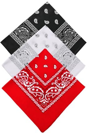 FuzlPnag 3 Stück bandana Kopftuch Damen und Herren,Unisex Bandana, Nickitücher als Kopftuch oder Halstuch,Baumwolle Bandana Set,Haarschal in Paisley Muster(Weiß, Schwarz, Rot
