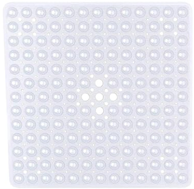 PetsmartTech Square Shower Mat Anti-Slip,Anti-Mould, 53 x 53cm Machine-Washable Quadrant Bath Mat For Walk In Shower Tray,Suction Cups & Drain Holes(Clear)