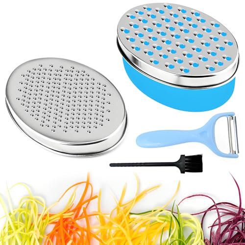 Cheese Grater with Container, Graters for Kitchen with 2 Size Lid, Cheese Shredder Stainless Steel Box Grater with Storage Container for Vegetable Cheese Chocolate Lemon(Blue)