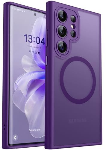 CANSHN Magnetica Cover per Samsung Galaxy S22 Ultra (6.8 Pollici), [Protezione Completa Della Fotocamera] Custodia Traslucida Opaca Protettiva Sottile Antiurto,Viola Profondo