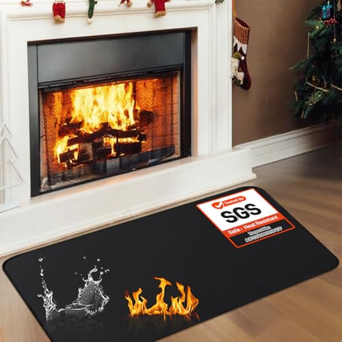 Feuerfester Kaminteppich für den Schutz zu Hause, 90 x 60 x 0,1 cm, Schwarz | Feuerfester Kaminteppich für Kamin, Fiberglas-Kaminmatte schützt Böden und Teppiche vor Glut, leicht zu reinigen