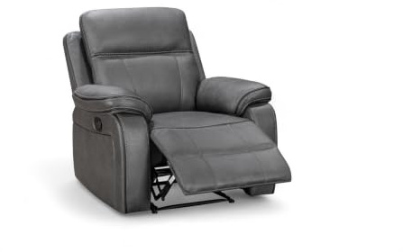 Grey Faux Leather Recliner Armchair | 3 Positions & 160° Manual Lever Recline | Comfy, Space-Saving Single One-Seater Chair | Easy Clean Fabric | Ideal for Living Room, Gaming Room, Bedroom | Vegas