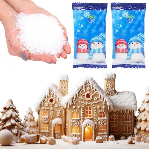 Ourdort 2 x 100g Kunstschnee, fluffiger Schnee, Dekoschnee, glitzernder Streuschnee, Weiße Weiche Gefälscht Schnee, täuschend echt, für Weihnachten Party Feiertag Deko