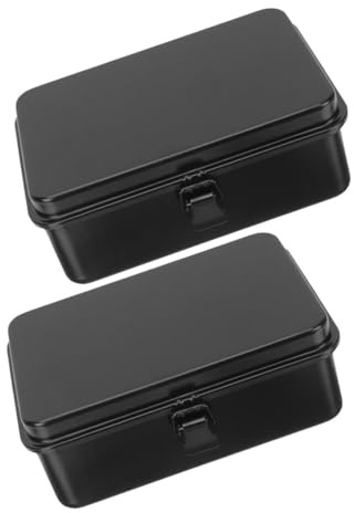 DECOMELODY 2PCS Thickened Iron Portable Tool Box Small Metal Storage Organizer with Secure Closure Car Iron Toolbox for Home Garage Workshop Use