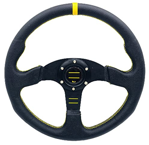 Sportlenkrad Universal Racing Lenkrad Flach Drift 14inch 350mm Auto Sport mit Hornknopf(Yellow)