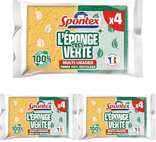 SPONTEX - Der grüne Schwamm – 4 Scheuerschwämme grün – sparsam (Packung mit 3)