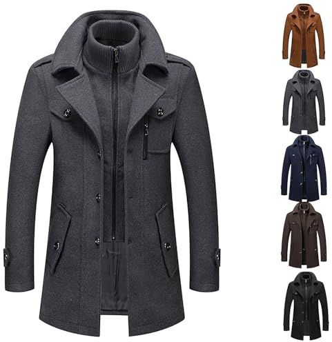 liyun jacket Winter Coat Men's Duffle Caban Jacket Trench Slim Fit Wool Warm Short Loden, M-4XL(Gray,Medium)