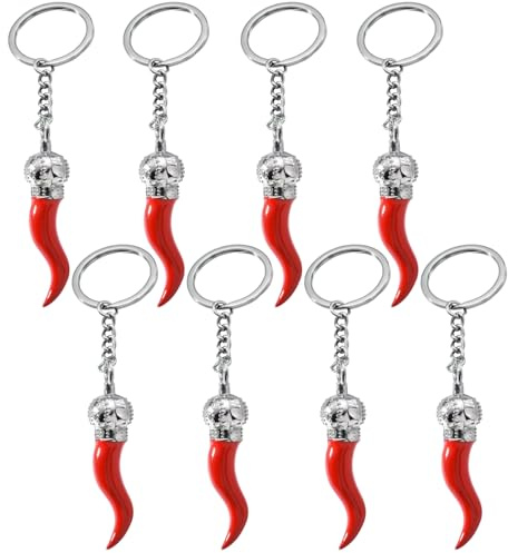 JETMANO 8 Pezzi Portachiave Scaramantico, Personalizzato Corno di Pecora Rosso Amulet Ciondolo Portachiavi Regalo per Festa Della Mamma, San Valentino, Anniversario, per Ogni Occasione Idea Regalo