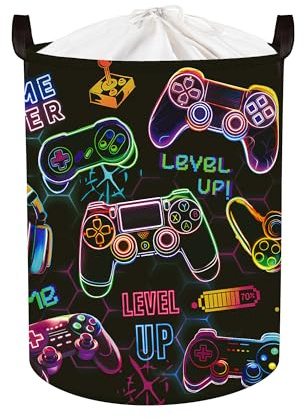 HUUMONSS Grande Cesta Ropa Sucia Mando de Videojuegos Plegable Cestos Almacenaje Ropa Juguetes para Padres, Negro, 63L