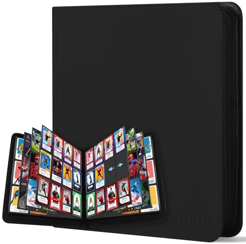 WITHYU Album da Collezione per Carte 12 Tasche, Capacità 720 Carte, Impermeabile, con Chiusura Lampo, per TCG, Calcio e Carte da Collezione, Portatile (Nero)
