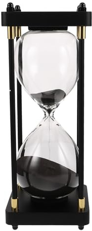 TIKODIDA Clessidra Timer in Vetro da 60 Minuti Sabbia Nera, Decorazione da Cucina e Casa, Orologio da Tavolo Minimalista per Ufficio e Gestione