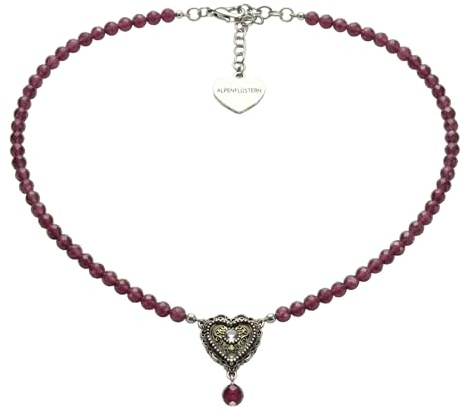 Alpenflüstern Trachten-Perlen-Halskette Trachtenherz mit Perle - elegante Trachtenkette - nostalgischer Damen-Trachtenschmuck, filigrane Dirndlkette (in traditionellen Farben) DHK353