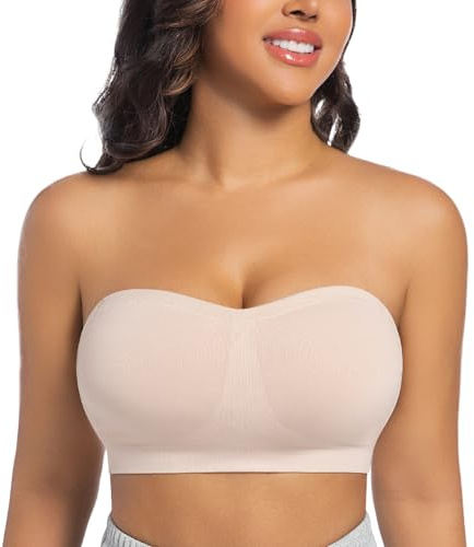 ONEW Soutien-Gorge Bandeau Femme Anti-Dérapant Soutien-Gorge sans Bretelles Épaules Nues Push Up Brassière Tube avec Bretelles Amovibles