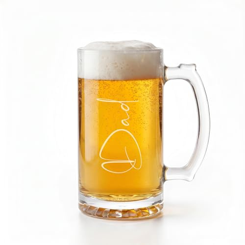 ukgiftstoreonline Engraved Dad Beer Mug Glass with Handle, Personalised, 520ml, Laser Etched, Gift Box Included, for Father's Day, Birthday or Christmas