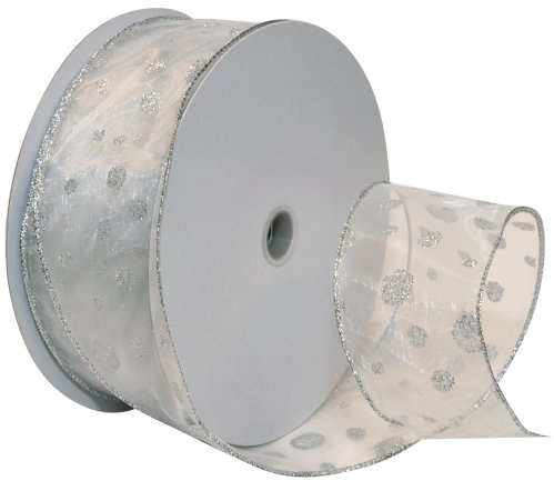 Morex Ribbon Glitter Dots Wired Sheer Glitter Ribbon, 2-1/2-Inch by 50-Yard Spool, Silver