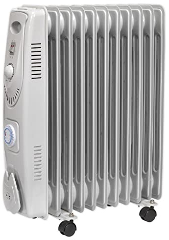 Sealey RD2500T Oil Filled Radiator, 2500W/230V, 11 Element with Timer, White