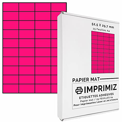 1000 selbstklebende Etiketten Neonpink, 52,5 x 29,7 mm - 40 Etiketten/Blatt - 25 Blatt A4 / Papier matt - Farbe - Für Inkjet/Laser/Kopier Drucker - Etiketten farbig