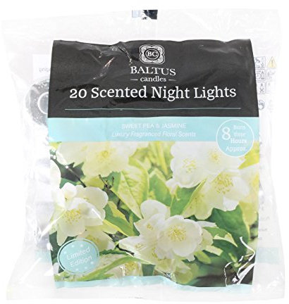 Baltus Candles Pack of 20 Tealight Night Light Candles with Sweet Pea & Jasmine Fragrance Limited Edition