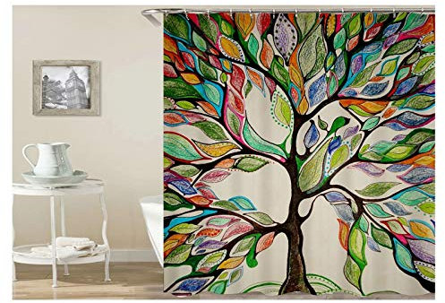 KnSam Duschvorhang Anti-Schimmel Wasserdicht Badewanne Vorhang Bad Vorhang für Badezimmer Lebensbaum 100% PEVA inkl. 12 Duschvorhangringen 180 x 200 cm