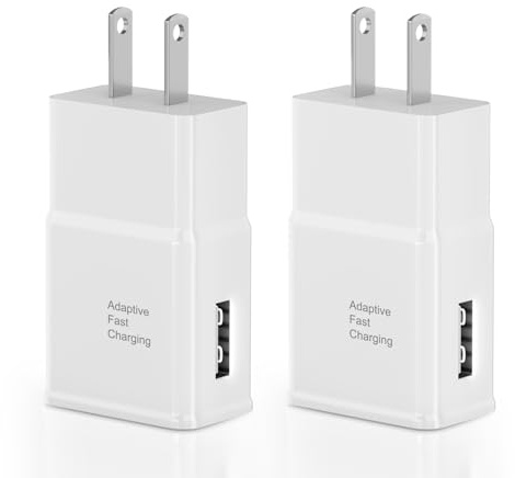 Adaptive Fast Charging USB Wall Charger Adapter for Samsung Galaxy S25 Ultra/S25/S25+/s24 S7 S8 S9 / Edge/Plus/Active, Note 5 8, 9, Quick Charge, Android Phone Travel Plug -2 Pack(White)