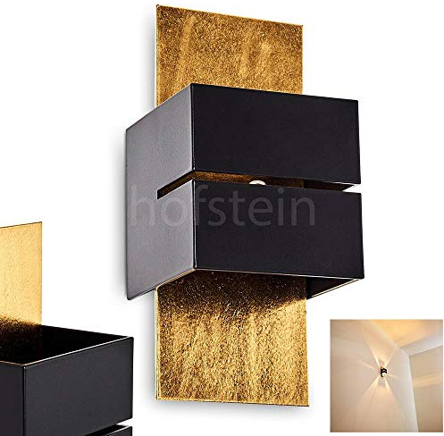 Wandlampe Tora aus Metall in Schwarz/Gold mit Schlitz, moderne Wandleuchte mit Lichteffekt, 1 x G9-Fassung, Cube/Innenwandleuchte mit Up & Down-Effekt, ohne Leuchtmittel
