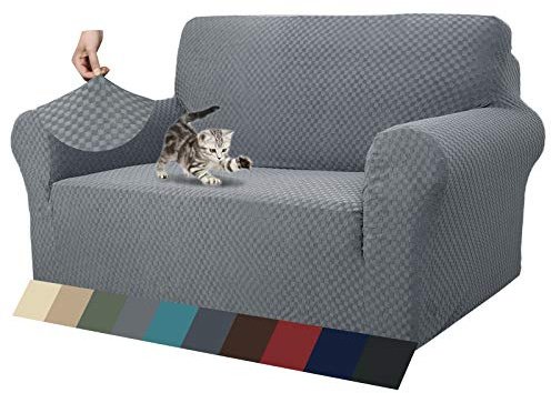 MAXIJIN Jacquard Sofabezug 2 Sitzer Couchbezug Stretch Sofahusse für Wohnzimmer Sofa-bezug für Hunde Haustiere Schonbezug Sofa mit Anti-Rutsch-Schäume (2 Sitzer, Hellgrau)