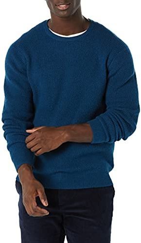 Amazon Essentials Maglione Morbido Girocollo a Maniche Lunghe in Punto Waffle Uomo, Blu, L