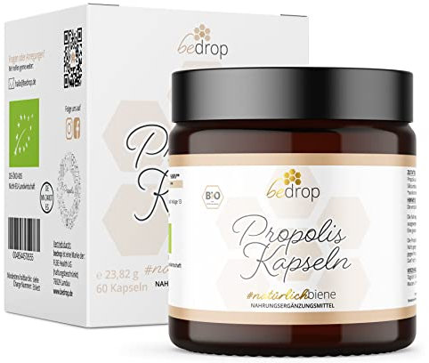 bedrop Bio Propolis Kapseln 800mg pro Kapsel hochdosiert - 60 Propolis Extrakt Kapseln aus Bio Imkerei - Reich an Polyphenolen & Flavonoiden - In nachhaltiger Glas Verpackung