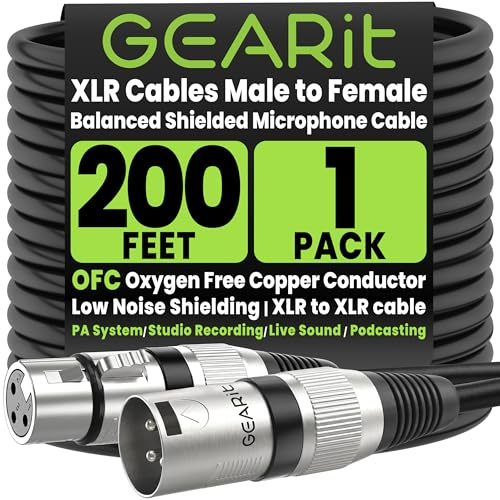 GEARit XLR Kabel 60 Meters Lautsprecherkabel XLR Male to Female 3-poliges Stereo Mikrofonkabel Stecker für Heimstudio,Endstufe,Mischpult,Professionelle Aufnahme,Live-Bühne