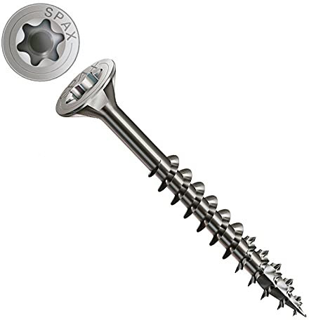 5X60/37mm Tornillos para madera, accionamiento Torx, cabeza múltiple T-Star Plus, 4cut, autoperforante, sin óxido, acero inoxidable A2, sujetador de tornillo para terraza Spax (100 piezas)