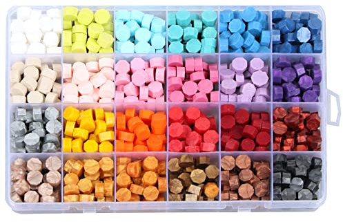 Hillylolly sigill vaxpärlor, vaxsigill, vax sigill, vax sigill, sigill, sigillpärla, 600 åttagonalt vax för kuvert, bröllop och scrapbooking (violett-gul)