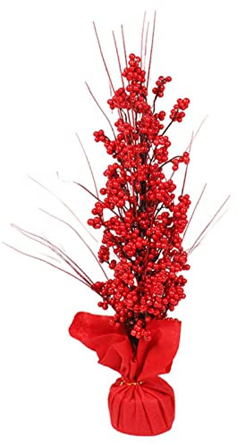 Tubayia Künstliche Rote Beeren Stängel Zweig Stechpalme Blumen DIY Handwerk für Urlaub Vase Weihnachtsbaum Dekoration (S)