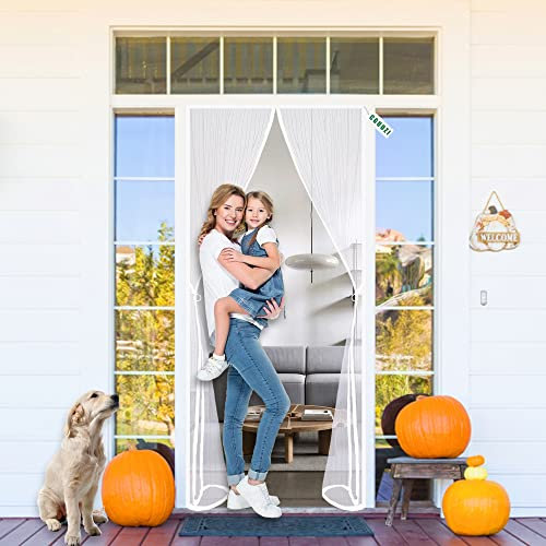 CGUOZI Zanzariera Magnetica per Porte 90 x 230 cm Tenda Porta Magnetica per zanzariera con Telaio Chiusura Automatica per Porte Windows Bianco