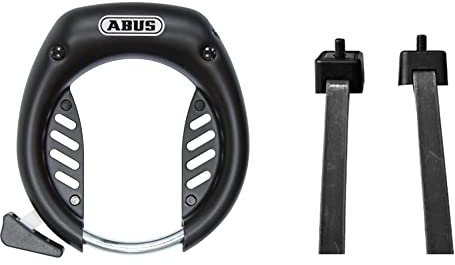 ABUS Rahmenschloss Tectic 496 LH NKR bl - Schlüssel abziehbar bei geöffnetem Schloss & Spannbänder LH-Adapter - zur Befestigung von Rahmenschlössern am Rad - Schwarz