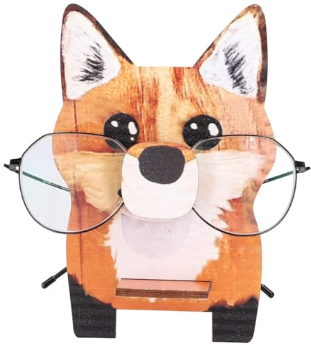 Cyrank Brillenständer, niedlicher Fuchs, Faultier, Katze, Sonnenbrillenhalter, lustige Tierform, Holz, Brillenständer, Augenbrillenhalter, Desktop-Zubehör und Geschenke, Heimdekoration(Fox)
