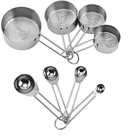BAtlam 8pcs/set Rose Gold Measuring Spoons Cups Set Retro Baking Measuring Tools With Scale Stainless Steel Kitchen Accessories Gadgets (Color : Light Yellow) (Light Yellow)
