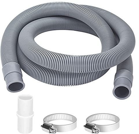 Manguera de Lavadora 3m, Manguera de Aguas Residuales con Conector de Manguera de Desagüe y 2 Abrazaderas de Manguera, Extensión de Manguera de Desagüe para Lavadora Lavavajillas
