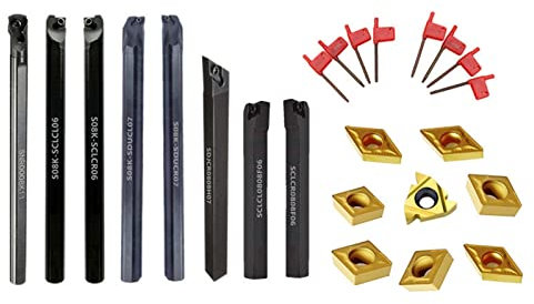 Drehmaschinenzubehör 8 Sätze 8-mm-CNC-Drehwerkzeughalter-Bohrstange mit passenden Einsätzen und Schraubenschlüsselsatz for Drehen von Gewinden (Color : 8Sets for Aluminum)