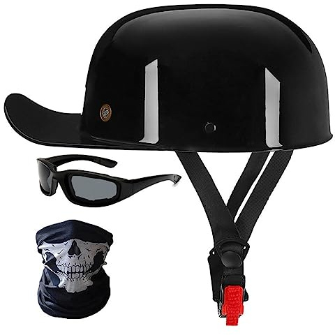 Vuxna Basebollkeps Motorcykelhjälm Vintage Tysk stil Öppet ansikte Hjälm Halvhjälmar Med Ridglasögon Ridvisir ECE-certifierad för Scooter Moped Street Cruiser57-62cm